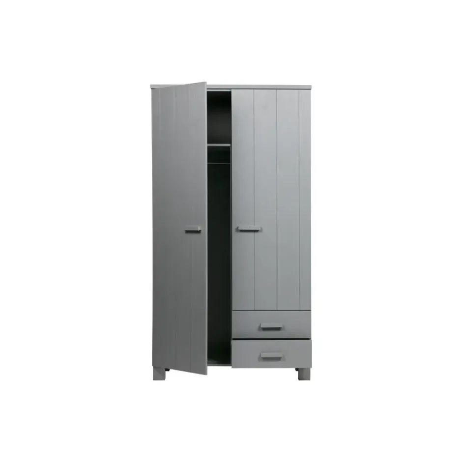 WOOOD Dennis Kast Met Laden - Grenen - Betongrijs - 202x111x55