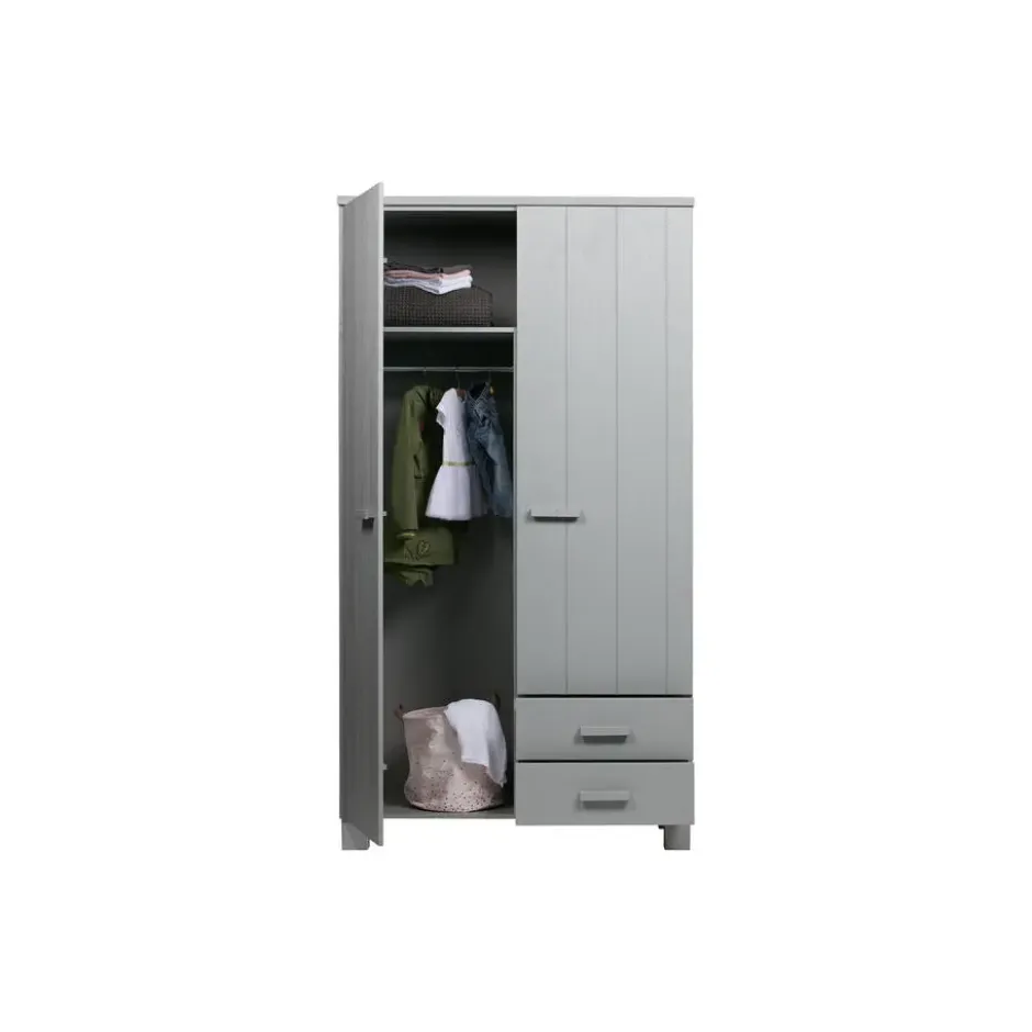 WOOOD Dennis Kast Met Laden - Grenen - Betongrijs - 202x111x55