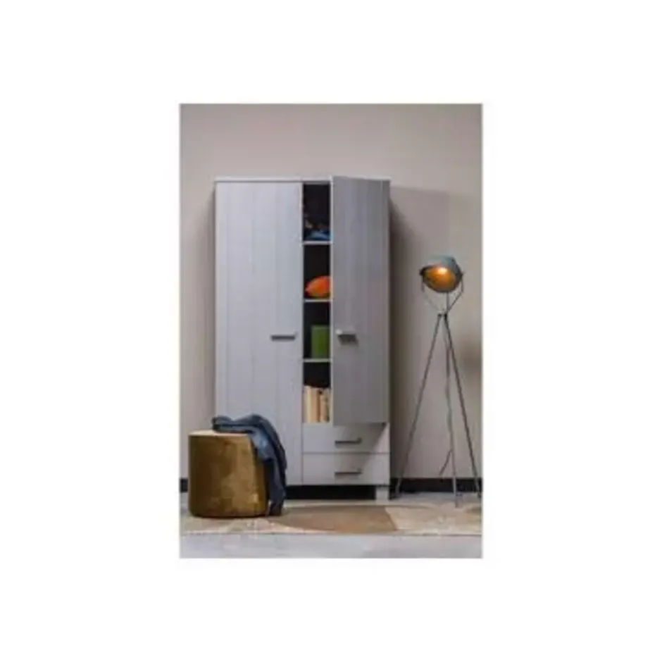 WOOOD Dennis Kast Met Laden - Grenen - Betongrijs - 202x111x55