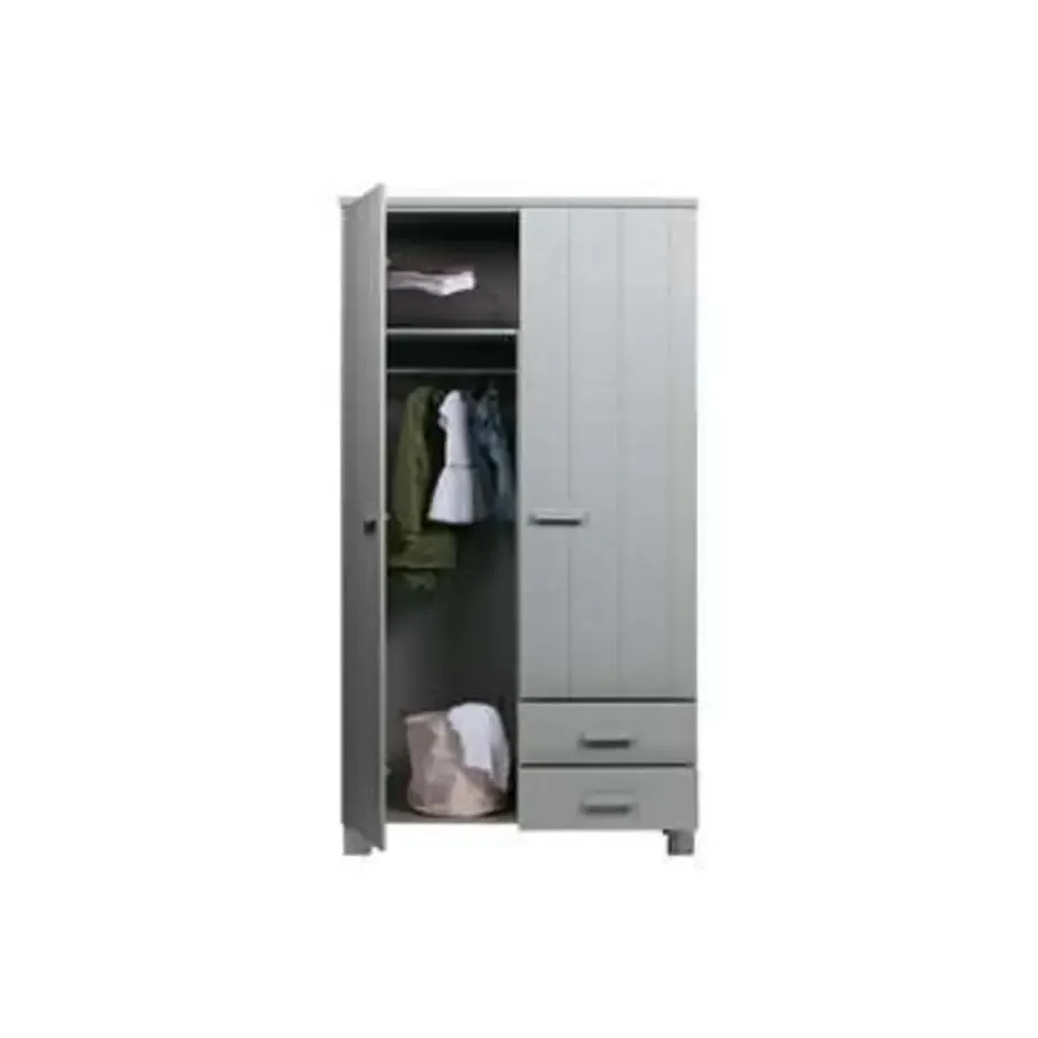 WOOOD Dennis Kast Met Laden - Grenen - Betongrijs - 202x111x55