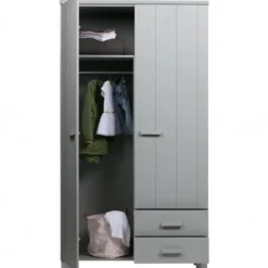 WOOOD Dennis Kast Met Laden - Grenen - Betongrijs - 202x111x55
