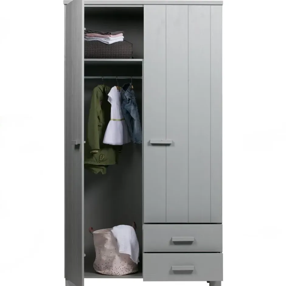 WOOOD Dennis Kast Met Laden - Grenen - Betongrijs - 202x111x55