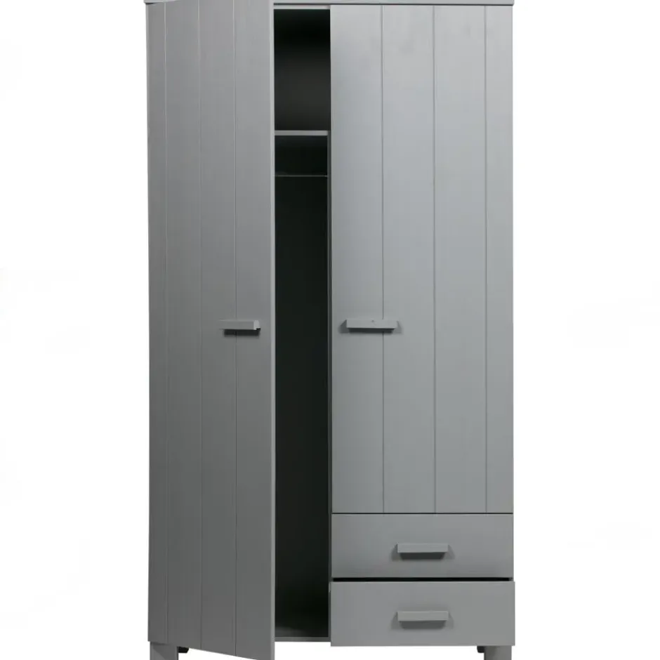 WOOOD Dennis Kast Met Laden - Grenen - Betongrijs - 202x111x55