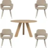 WOOOD eettafel Rhonda - Eiken & eetkamerstoelen Jenny - Stof - Naturel