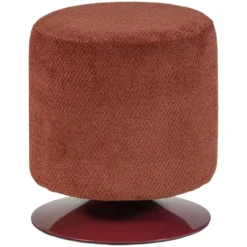 WOOOD Islen Poef Met Draaivoet - Bouclé - Bordeauxrood - 47x39x39