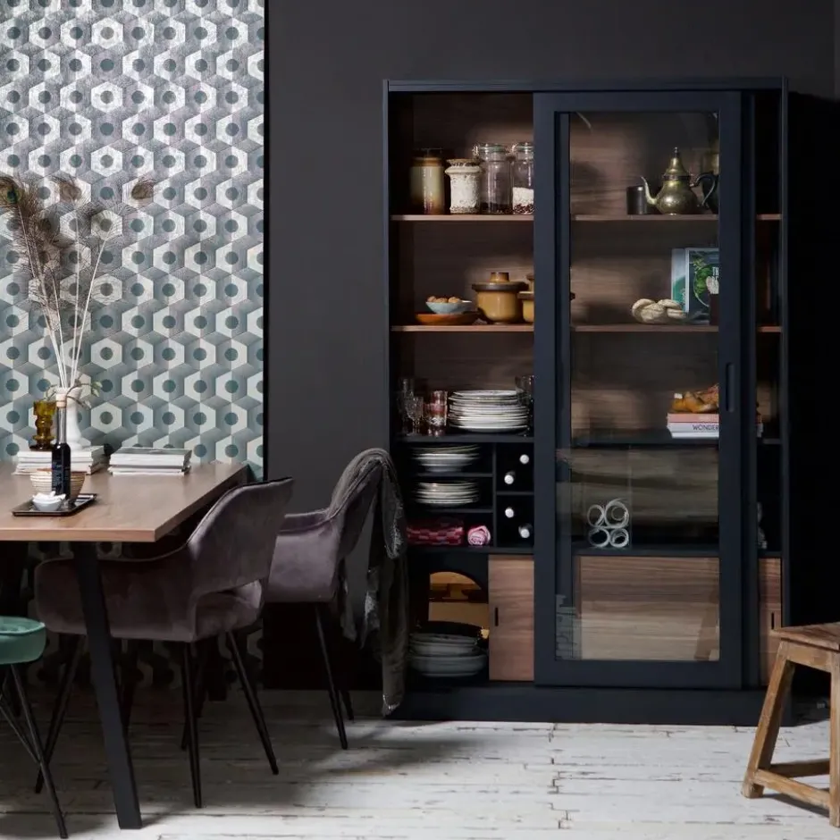 WOOOD James Vitrinekast - Grenen - Zwart - 200x125x47