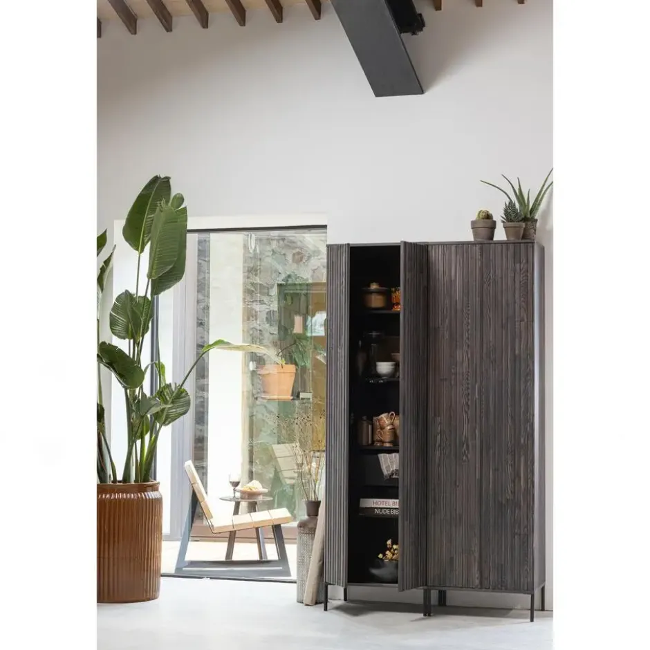 WOOOD New Gravure Hoge Kast - Essen - Espresso - 210x60x42