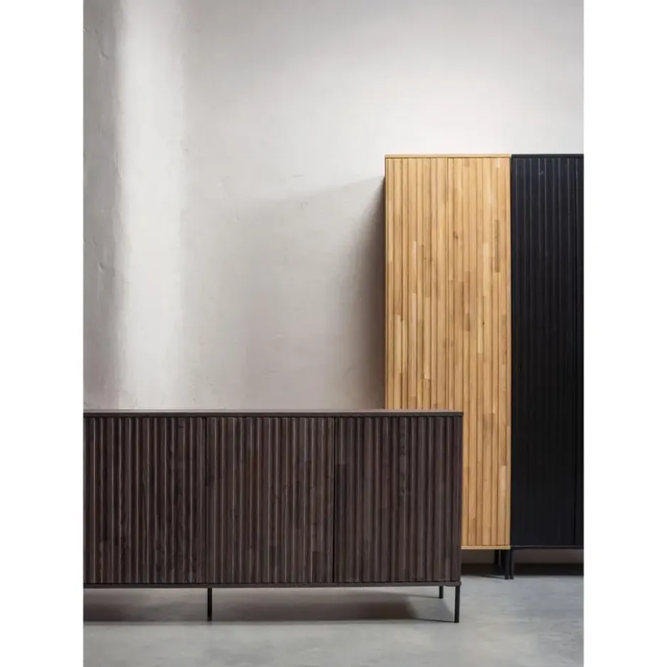 WOOOD New Gravure Hoge Kast - Grenen - Zwart - 210x60x42