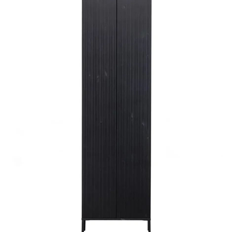 WOOOD New Gravure Hoge Kast - Grenen - Zwart - 210x60x42
