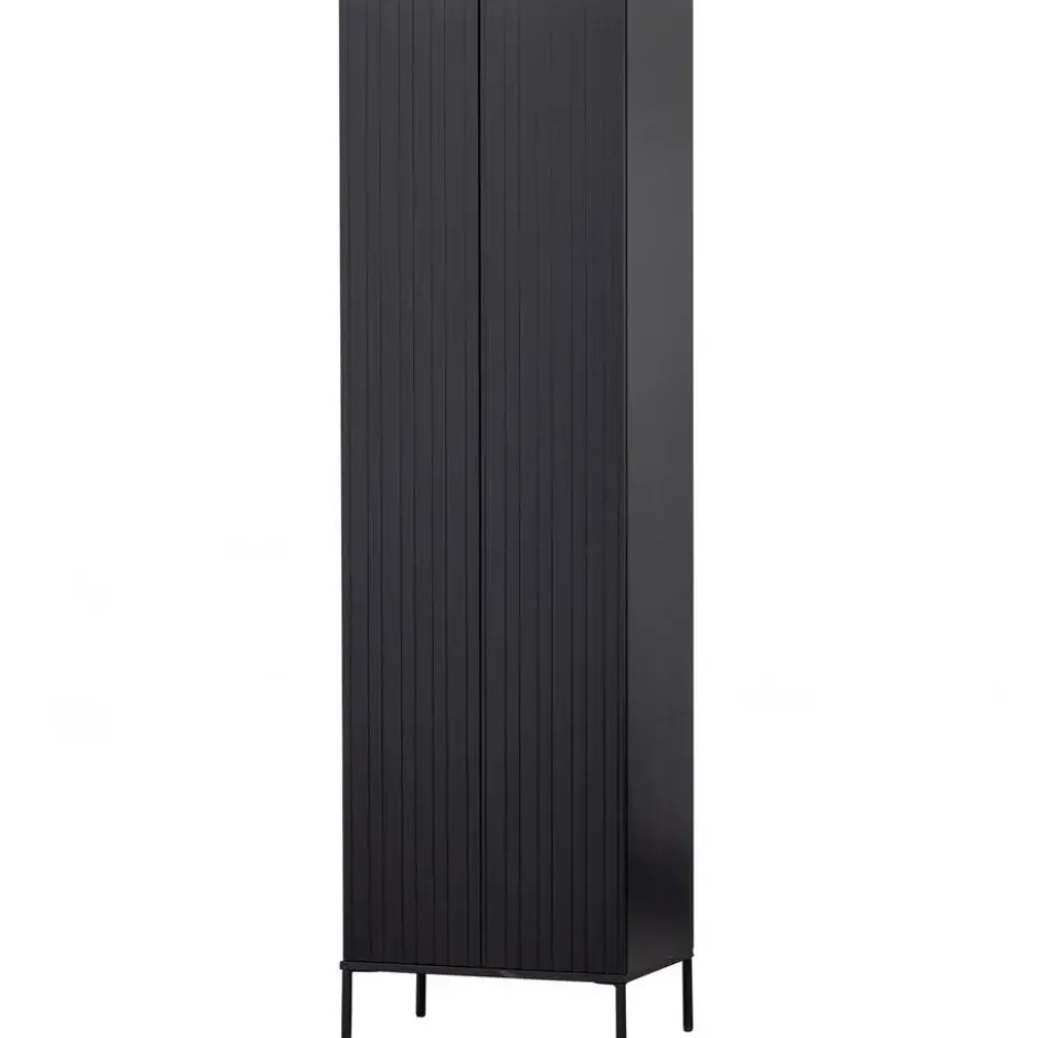 WOOOD New Gravure Hoge Kast - Grenen - Zwart - 210x60x42