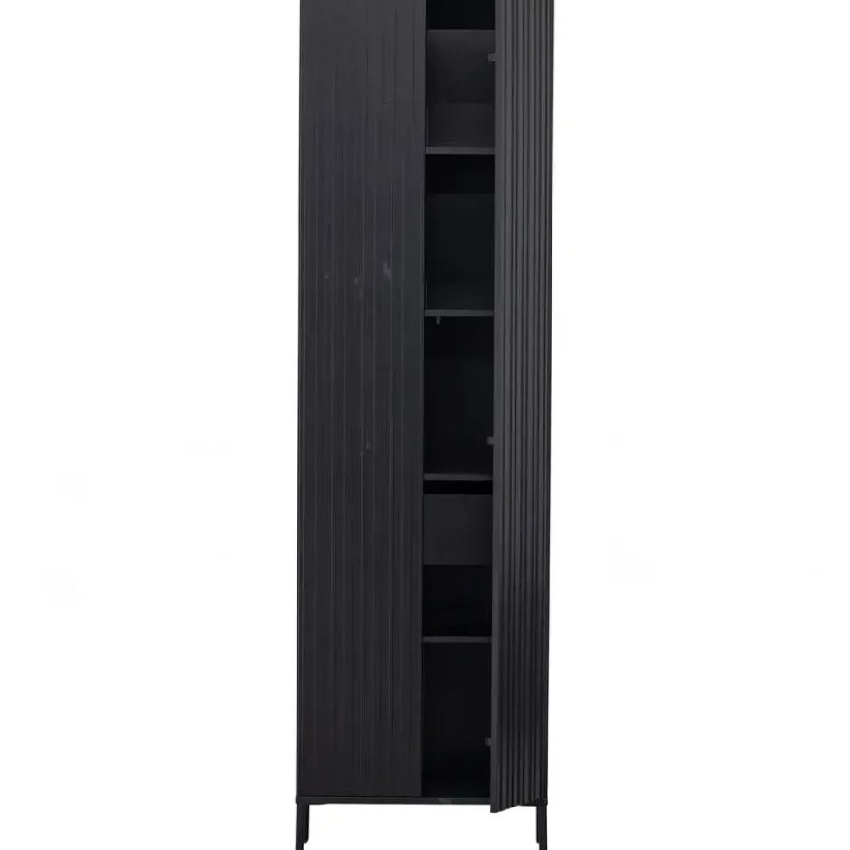 WOOOD New Gravure Hoge Kast - Grenen - Zwart - 210x60x42