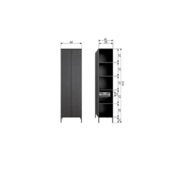 WOOOD New Gravure Hoge Kast - Grenen - Zwart - 210x60x42