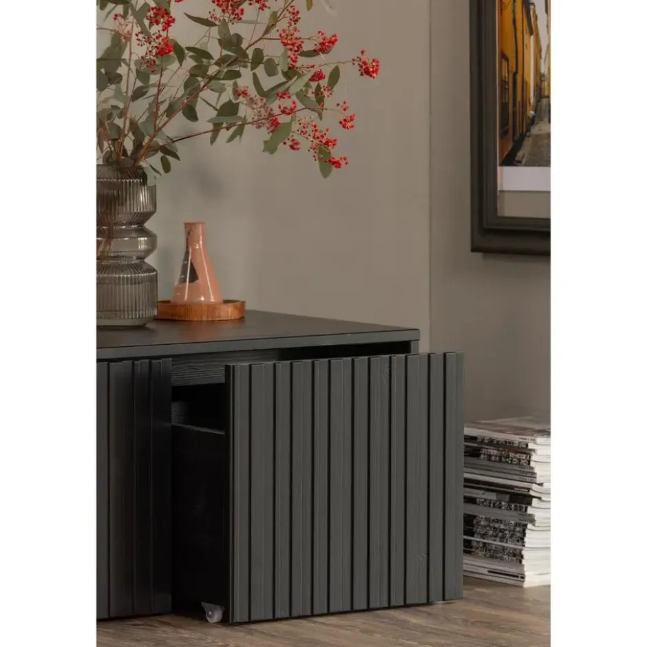 WOOOD New Gravure Kistbank - Grenen - Zwart - 40x88x50