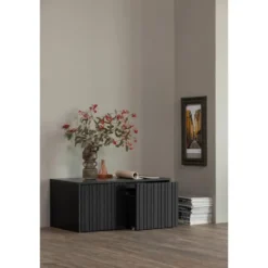 WOOOD New Gravure Kistbank - Grenen - Zwart - 40x88x50