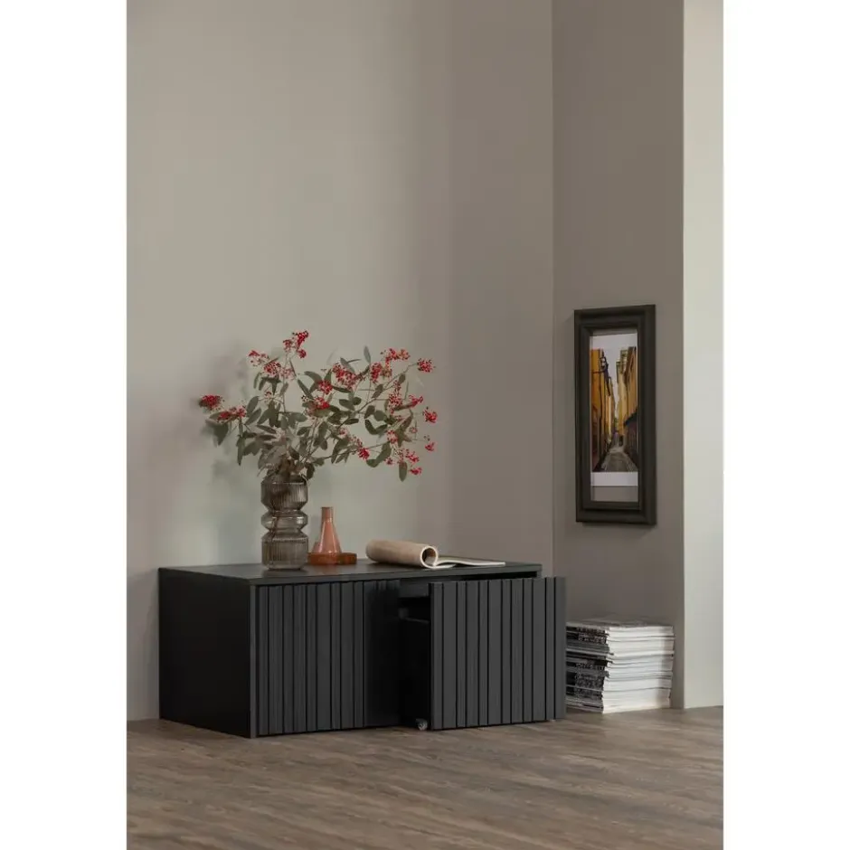 WOOOD New Gravure Kistbank - Grenen - Zwart - 40x88x50