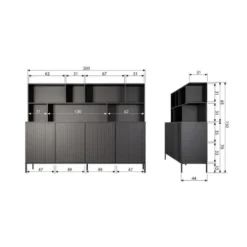 WOOOD New Gravure Wandkast - Essen - Espresso - 150x200x44
