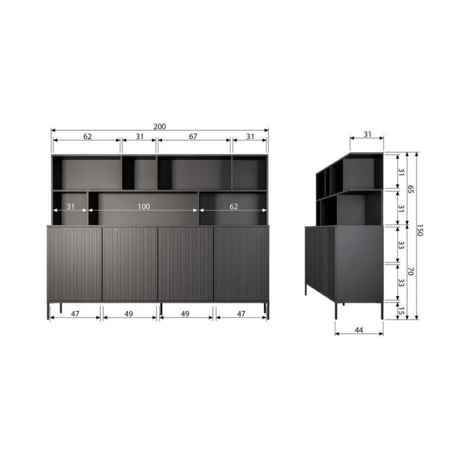 WOOOD New Gravure Wandkast - Essen - Espresso - 150x200x44