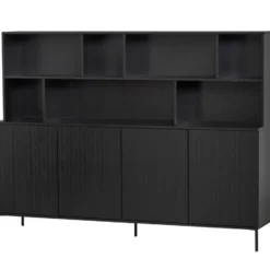 WOOOD New Gravure Wandkast - Grenen - Zwart - 150x200x44