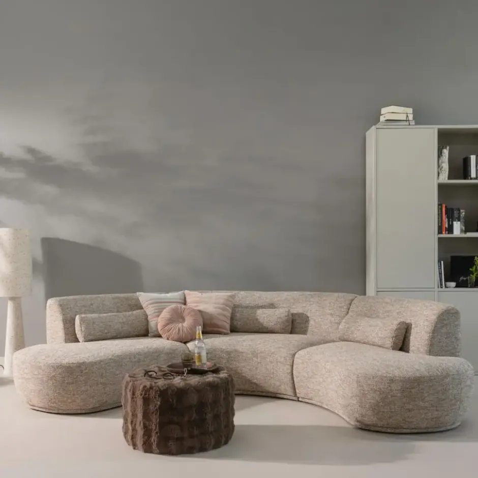 WOOOD Olven Poef Laag - Fluffy Stof - Bruin - 36x60x60