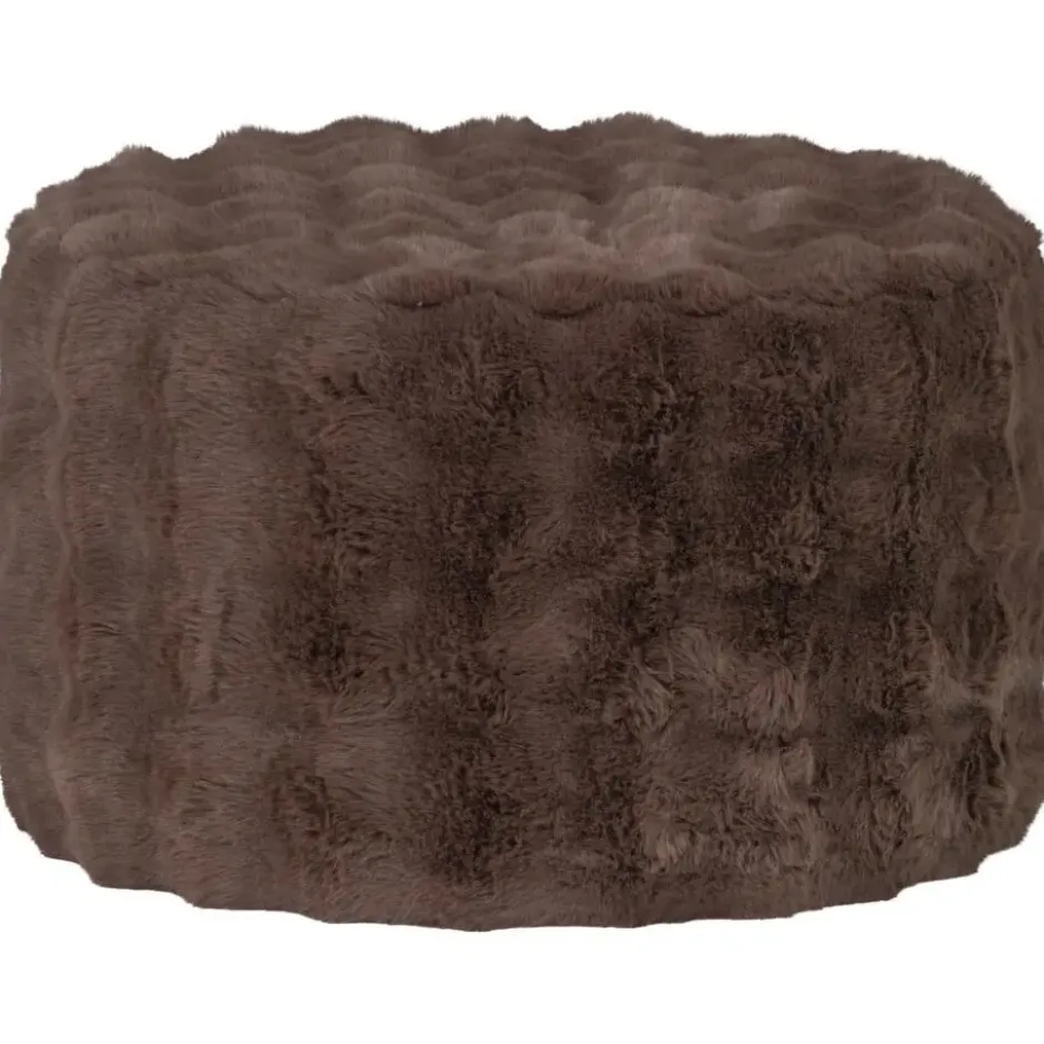 WOOOD Olven Poef Laag - Fluffy Stof - Bruin - 36x60x60