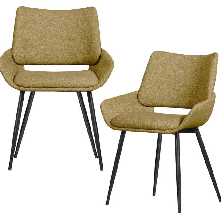 WOOOD Parade Eetkamerstoelen - Melange Stof - Mosterd - Set van 2