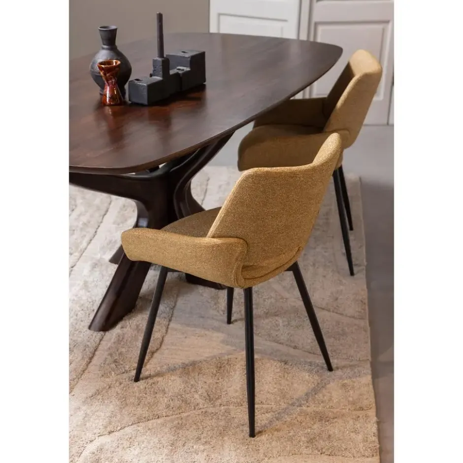 WOOOD Parade Eetkamerstoelen - Melange Stof - Mosterd - Set van 2