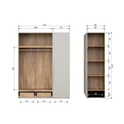 WOOOD Rens Kledingkast 3-Deurs - Noten/Grijs - 210x165x58