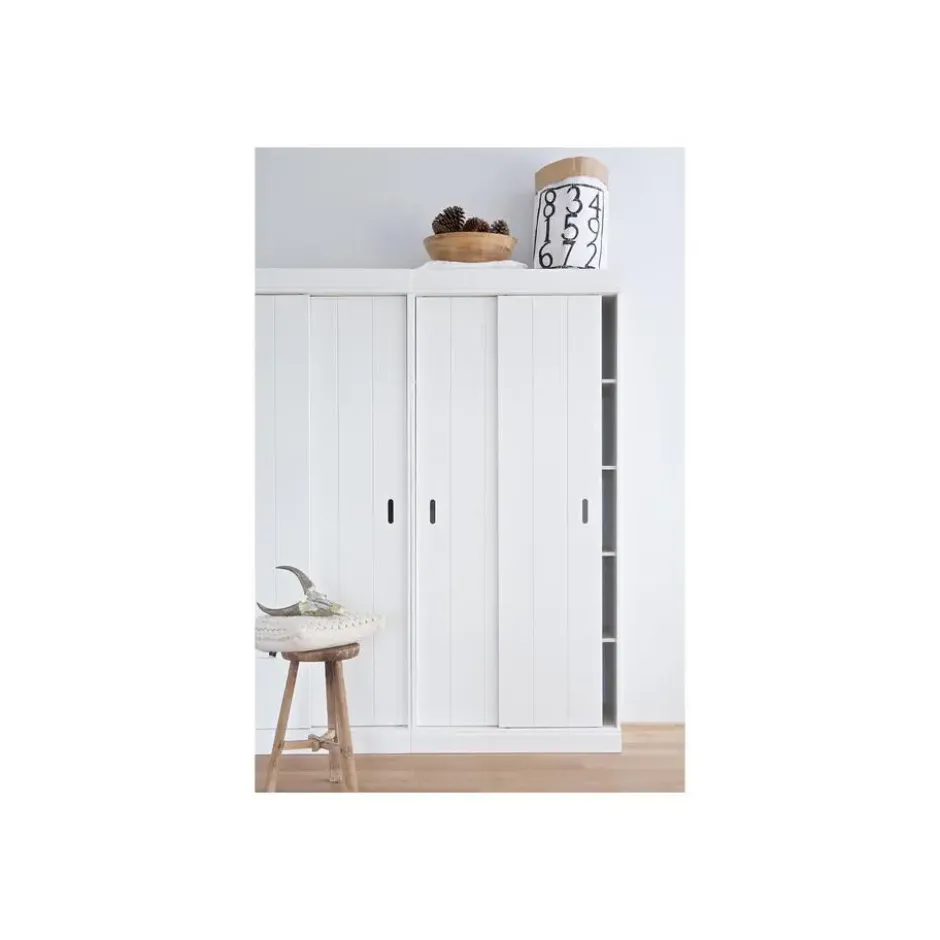 WOOOD Row Plankenkast Met Schuifdeuren - Grenen - Wit - 195x85x44