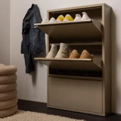 WOOOD Sabine 3-Vaks Schoenenkast - Metaal - Zand - 103x66x16