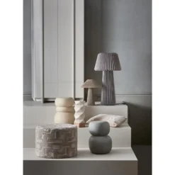 WOOOD Yago Poef - Polyester - Naturel - 43x60x60