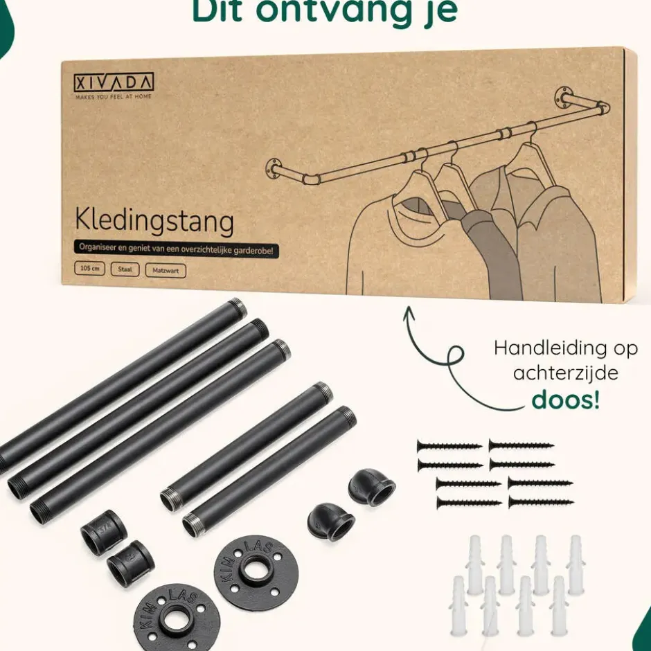 XIVADA Kledingrek Zora - Metaal - Draagkracht 30 KG - 110 cm - Zwart