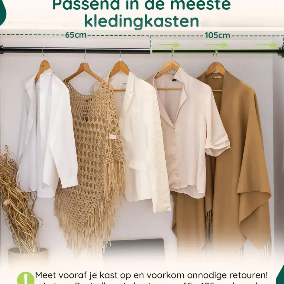 XIVADA Kledingstang Vigo - Zonder boren - Verstelbaar - Zwart