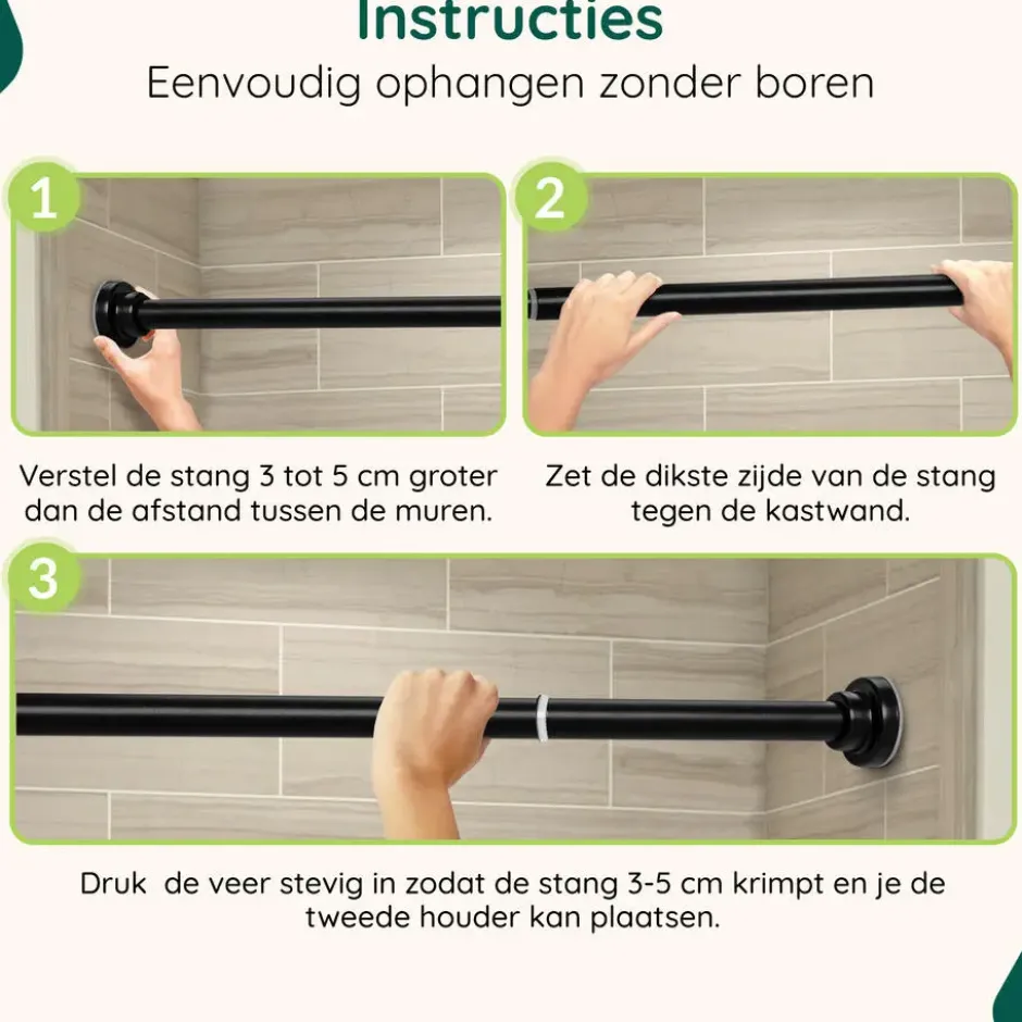 XIVADA Kledingstang Vigo - Zonder boren - Verstelbaar - Zwart