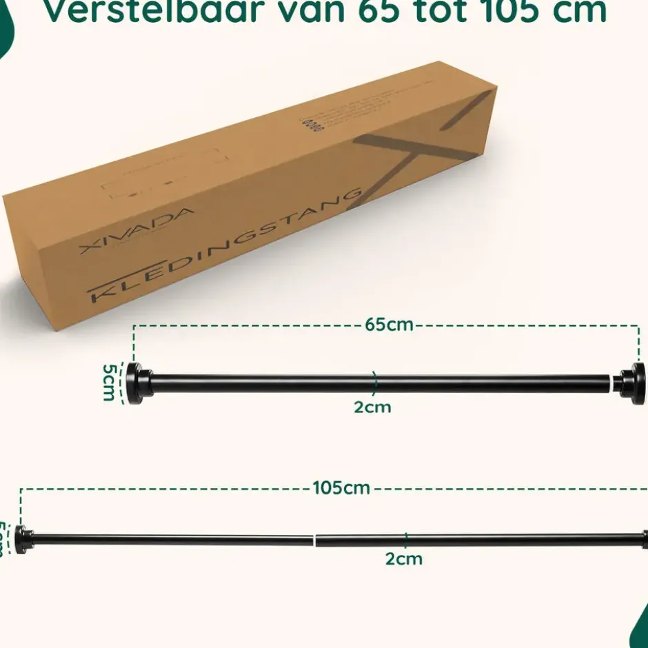 XIVADA Kledingstang Vigo - Zonder boren - Verstelbaar - Zwart