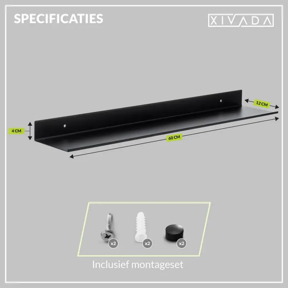 XIVADA Wandrek Rosa - Industrieel - Aluminium - Boren - Zwart - 60 cm