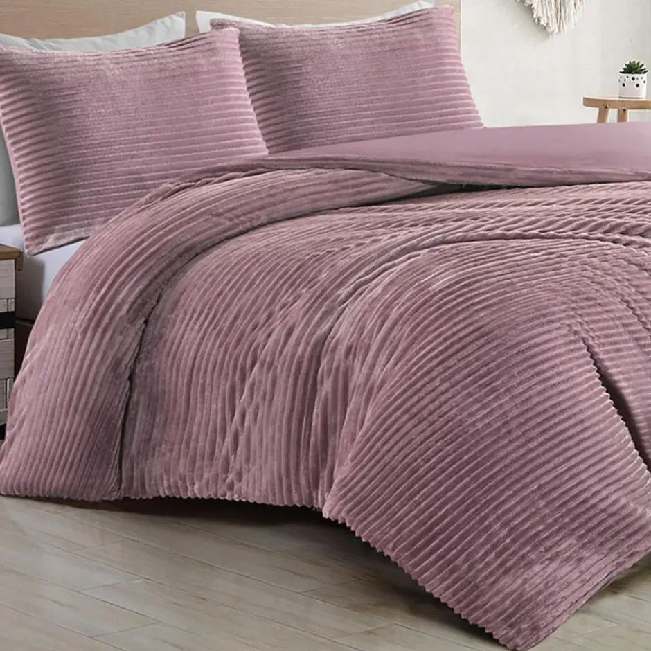 Zavelo Dorien Rib Teddy Dekbedovertrek Roze-Lits-jumeaux (240 x 200/220 cm)