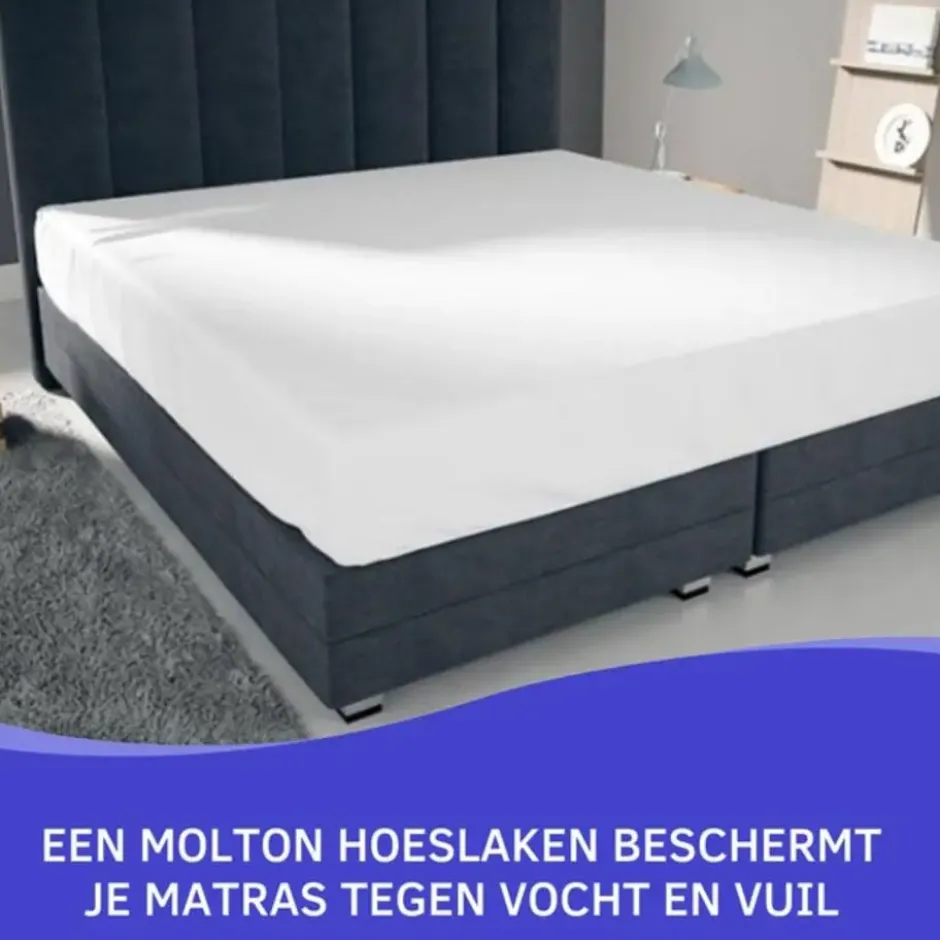 Zavelo Katoen Molton Waterdicht PU Hoeslaken-Lits-jumeaux (180x210 cm)