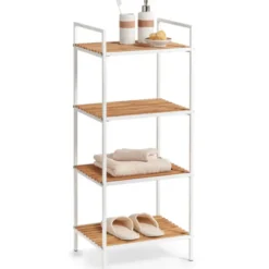 Zeller Badkamerkastje - 4 planken - wit - hout - 39 x 95 cm