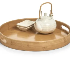 Zeller Dienblad - bamboe hout - rond - 38 x 5 cm - serveerblad