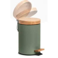 Zeller Pedaalemmer - 3L - salie groen - metaal en bamboe - 24 cm