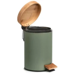 Zeller Pedaalemmer - 3L - salie groen - metaal en bamboe - 24 cm