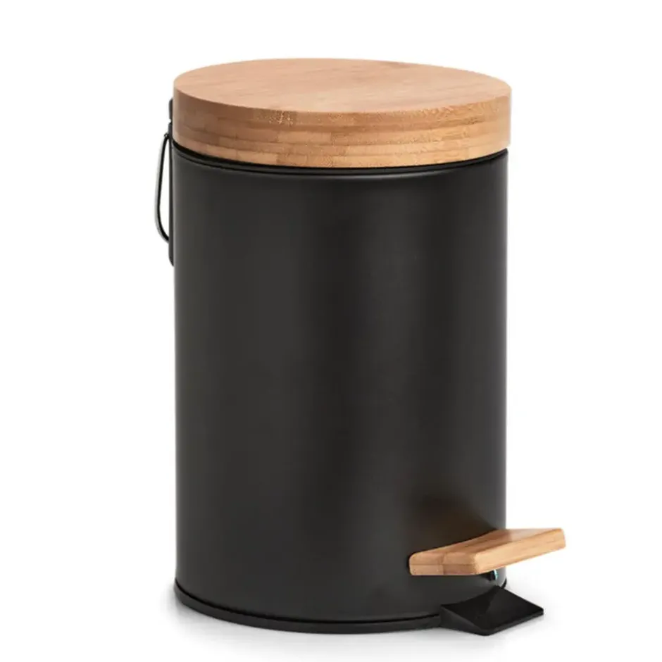 Zeller Pedaalemmer - 3L - zwart - metaal en bamboe - 24 cm