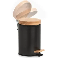 Zeller Pedaalemmer - 3L - zwart - metaal en bamboe - 24 cm