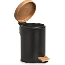 Zeller Pedaalemmer - 3L - zwart - metaal en bamboe - 24 cm