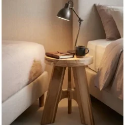 Zit krukje bijzet stoel Decowood - lichtbruin - D30 x H40 cm