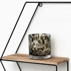 Zwart metalen wandrek met 3 houten plankjes - Zeshoek - 48x55x10 cm