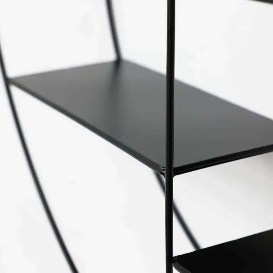 Zwart metalen wandrek met 4 plankjes - Rond - 50x10 cm
