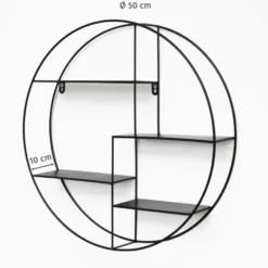 Zwart metalen wandrek met 4 plankjes - Rond - 50x10 cm