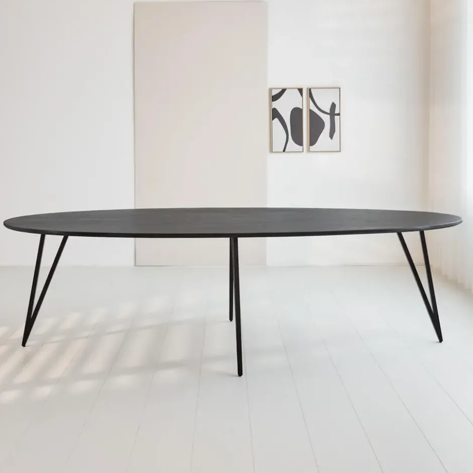 Zwart ovale eettafel Cesar 270x110 cm - Mangohout - Zwart